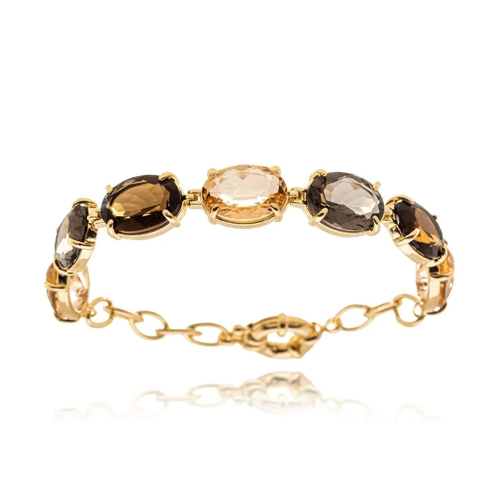 Pulseira Golden Garden Oval Clássica Intercalada Fecho Bóia Folheada A Ouro 20cm