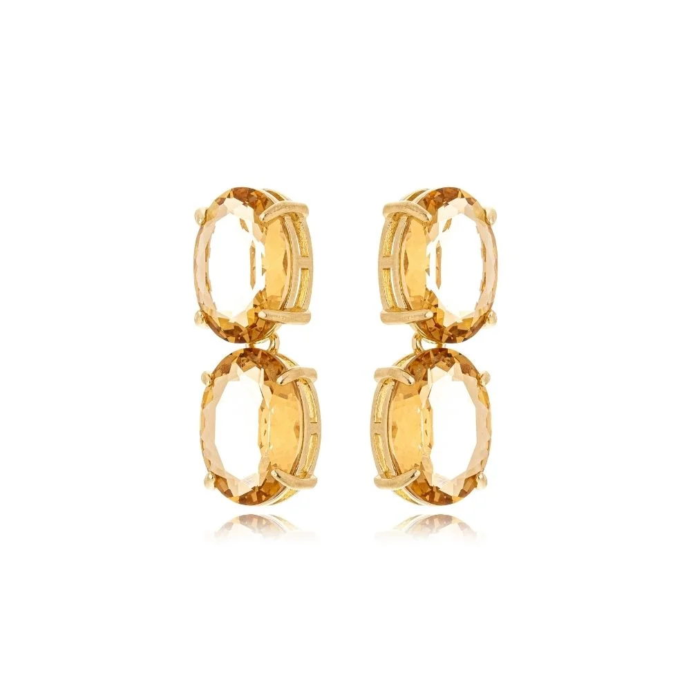 Brinco Golden Garden Topazio Imperial Oval Folheado A Ouro