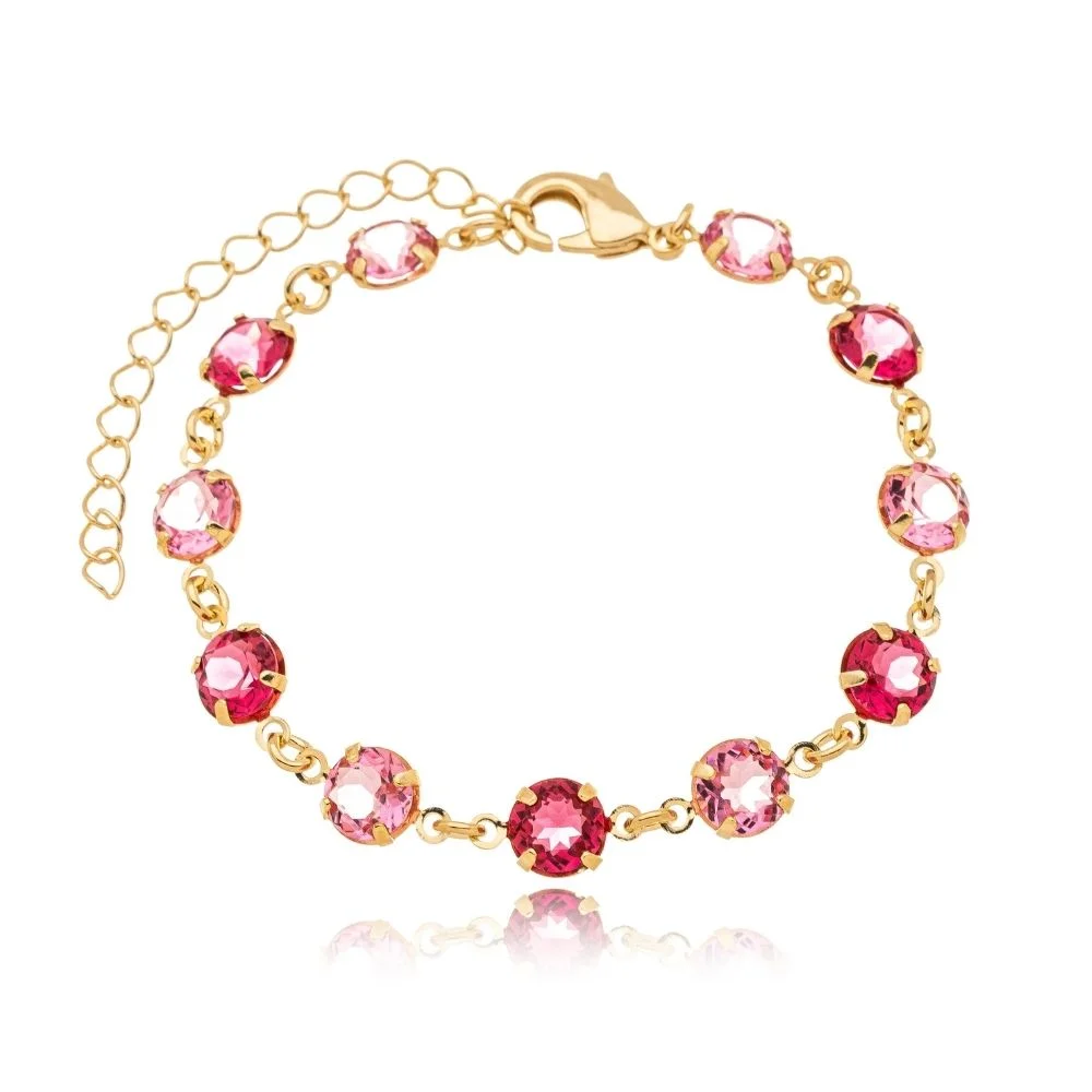 Pulseira Golden Garden Rubelita Safira Rosa Folheada A Ouro 16cm + Extensor