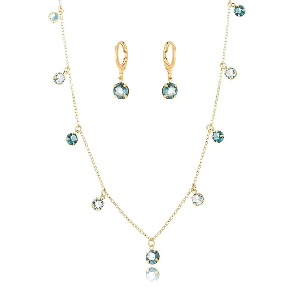 Conjunto Golden Garden Redondo London Água Marinha Folheado A Ouro 35cm + Extensor