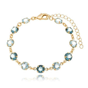 Pulseira Golden Garden Redonda London Água Marinha Folheada A Ouro 16cm + Extensor