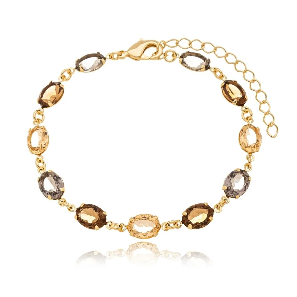Pulseira Golden Garden Oval Tons Terroso Folheada a Ouro 16cm + Extensor