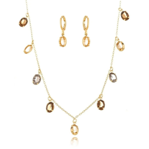 Conjunto Golden Garden Oval Tons Terroso Folheado A Ouro 35cm + Extensor