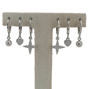 Trio Argola Classic Esfera Ródio Branco