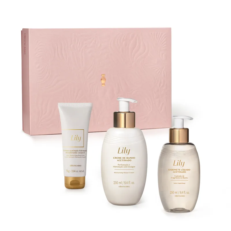 Kit Presente Lily Cuidados (1 Sabonete Líquido 250ml; 1 Creme de Banho 250ml e 1 Hidratante Corporal 75g)