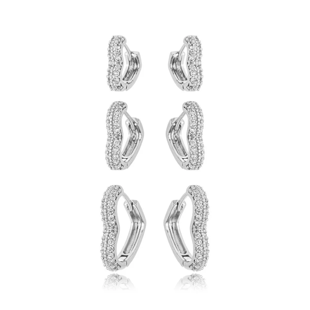 Trio Coração Cravejado Microzircônia Ródio Branco