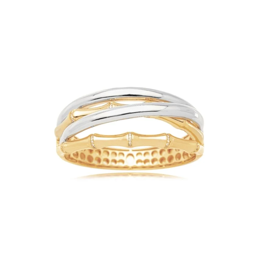 Anel Dual Bambu Duo Banho Microzircônia Folheado A Ouro nº20