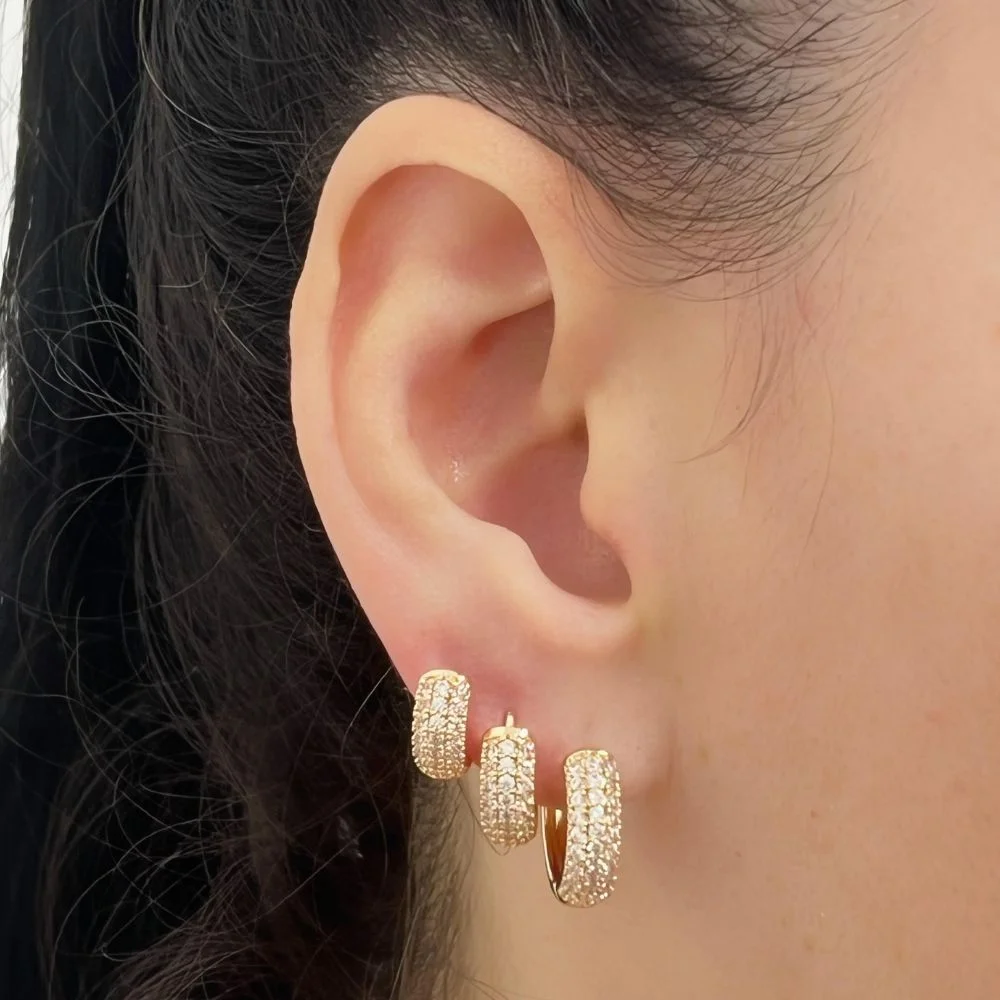 Trio Argola Cravejado Microzircônia Folheado A Ouro
