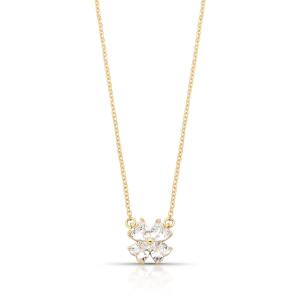 Colar Trevo Único Cravação com Zircônia Cristal Folheado A Ouro G 45cm