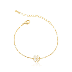 Pulseira Trevo Único Cravação com Zircônia Cristal Folheado A Ouro G