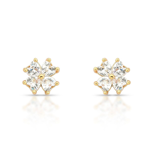 Brinco Trevo Único Cravação com Zircônia Cristal Folheado A Ouro P