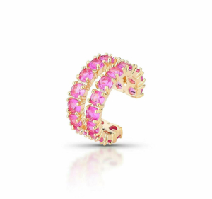 Piercing Fake Duo Lux Cravejado Zircônia Pink Folheado A Ouro