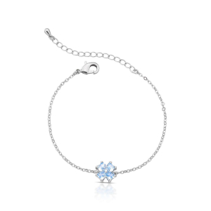 Pulseira Trevo Único Cravação com Zircônia Azul Bebê Ródio Branco P