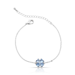 Pulseira Trevo Único Cravação com Zircônia Azul Bebê Ródio Branco G