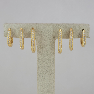 Trio Argolas Oval Cravejado Microzircônia Folheadoa A Ouro