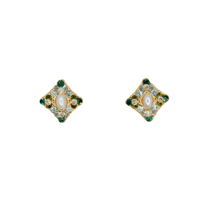Brinco Verde e Pérola Dourado