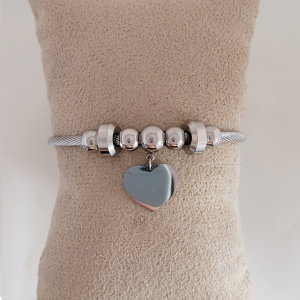 Bracelete Com Esferas e Coração Ajustável Aço Inox