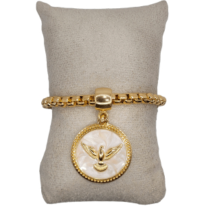 Pulseira Elo Veneziana Grossa Com Pingente Espirito Santo Verniz Italiano