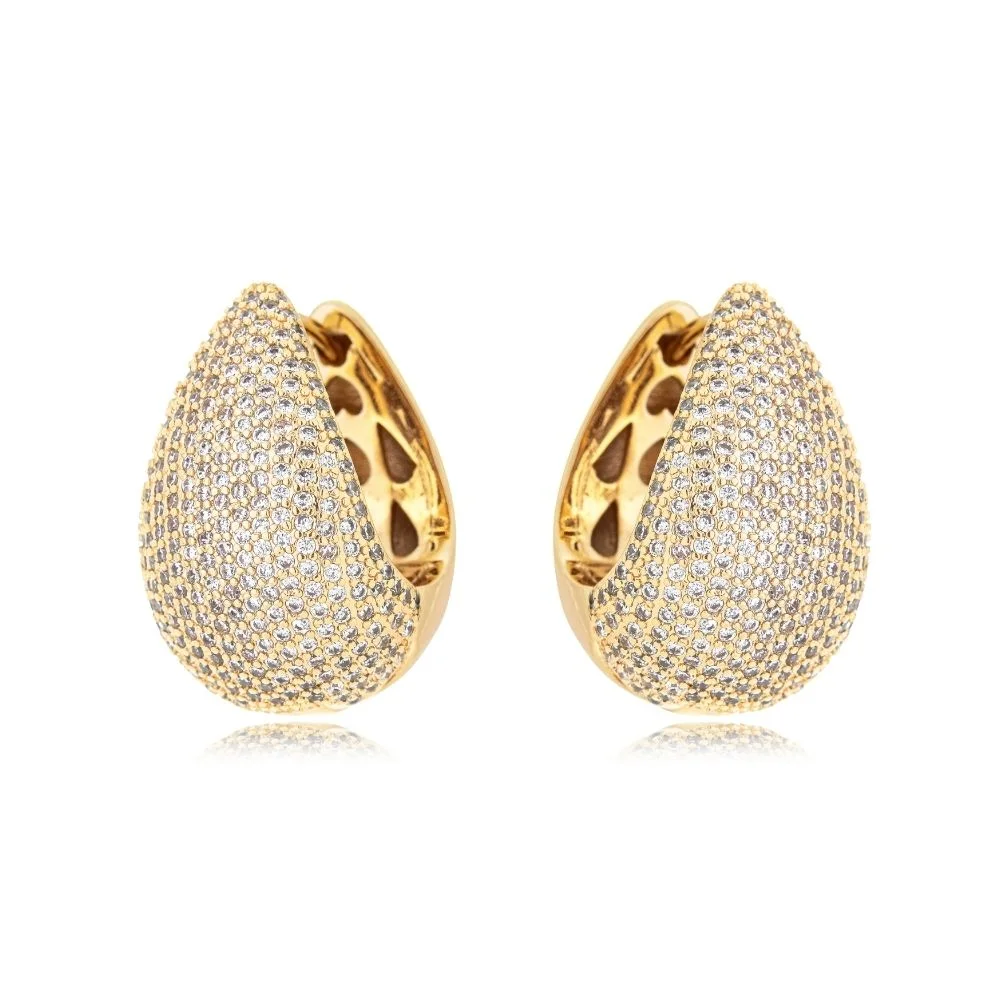 Brinco Argola Plume Microzircônia Folheado A Ouro