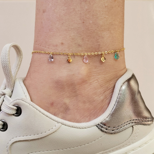 Tornozeleira Elo Cadeado Gotas Folheada A Ouro 22cm + Extensor