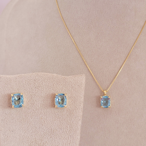 Conjunto Elo Veneziana Azul Céu Folheado A Ouro 40cm + Extensor