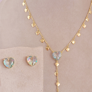 Conjunto Elo Canutilho Corações Folheado A Ouro 45cm + Extensor