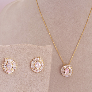 Conjunto Elo Veneziana Ana Cristal Folheado A Ouro 45cm