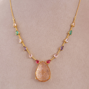 Conjunto Elo Veneziana Gotas Colorful Folheado A Ouro 40cm + Extensor