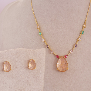 Conjunto Elo Veneziana Gotas Colorful Folheado A Ouro 40cm + Extensor