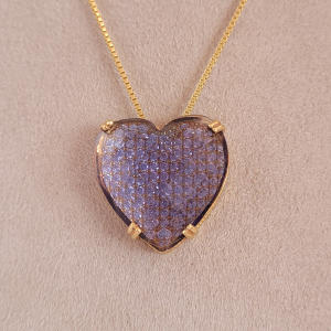 Conjunto Elo Veneziana Coração Lavanda Folheado A Ouro 45cm + Extensor