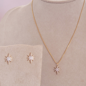 Conjunto Elo Veneziana Estrela Cadente Folheado A Ouro 45cm