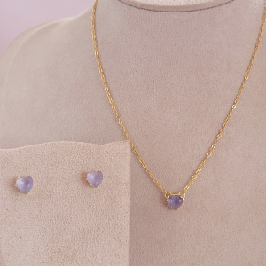 Conjunto Elo Oval Coração Lavanda Folheado A Ouro 45cm + Extensor