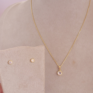 Conjunto Elo Veneziana Ponto de Luz Cristal Folheado A Ouro 45cm