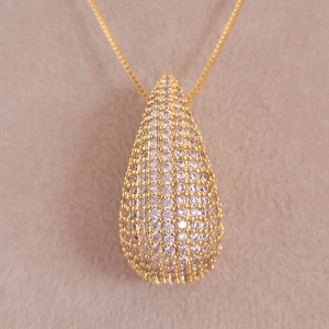 Conjunto Elo Veneziana Gota Cravejado Microzircônia Cristal Verniz Italiano 45cm