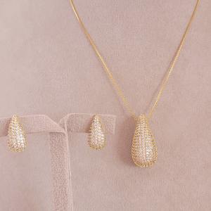 Conjunto Elo Veneziana Gota Cravejado Microzircônia Cristal Verniz Italiano 45cm