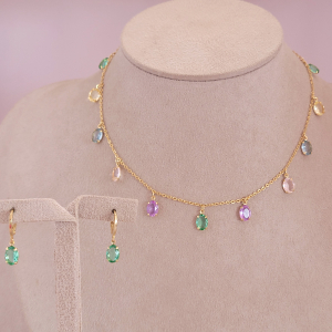 Conjunto Golden Garden Oval Colorful Folheado A Ouro 35cm + Extensor