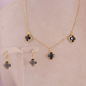 Conjunto Elo Cartie Inspiração Van Cleef Fumê Folheado A Ouro 40cm + Extensor