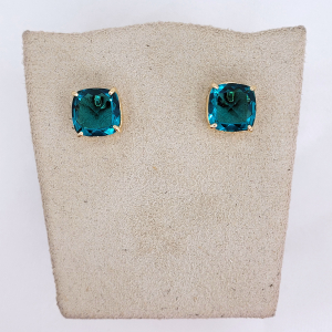 Brinco Azul Tiffany Folheado A Ouro