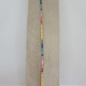 Pulseira Riviera Cravejado Microzircônia Colorida Folheado A Ouro