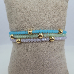 Trio Pulseira Cristais Tons Pastéis