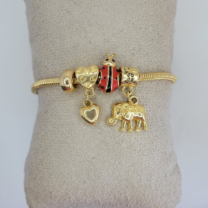 Pulseira Pandora Com Pingentes Folheado A Ouro 18cm