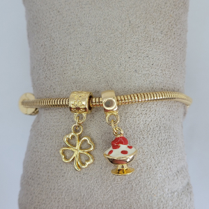 Pulseira Pandora Com Pingentes Folheado A Ouro 14cm