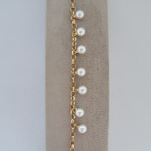 Pulseira Elo Português Com Pérolas Penduradas Verniz Italiano