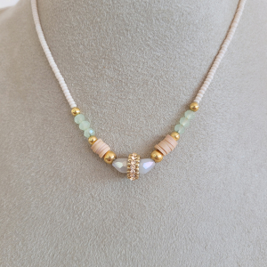 Corrente / Colar Cristais Nude Com Extensor Verniz Italiano