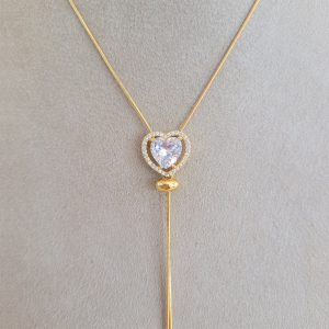 Corrente / Colar Coração Cravejado Microzircônia Gravata Verniz Italiano