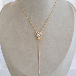 Corrente / Colar Coração Cravejado Microzircônia Gravata Verniz Italiano