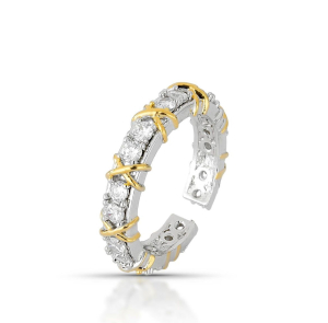 Anel Riviera Twenty-Eight Stones Duo Banho Cravejado Zircônia Ródio Branco Ajustável