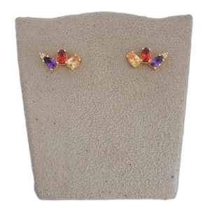 Brinco Gota Tripla Cravejado Zircônia Colorido Folheado A Ouro