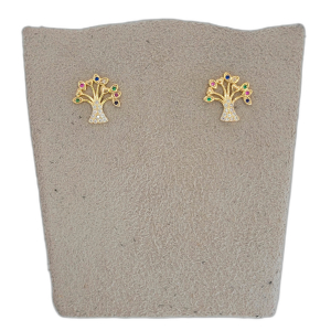Brinco Árvore da Vida Cravejado Microzircônia Colorido Folheado A Ouro
