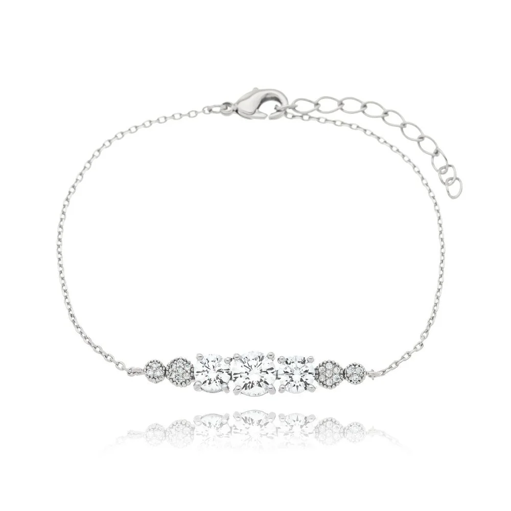 Pulseira Plume com Zircônia Ródio Branco 16cm + Extensor